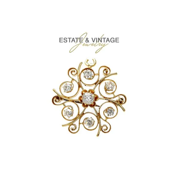 Estate 14K Yellow Gold Brooch Pin with Old Mine Diamonds Raleigh Diamond Fine Jewelry Raleigh, NC