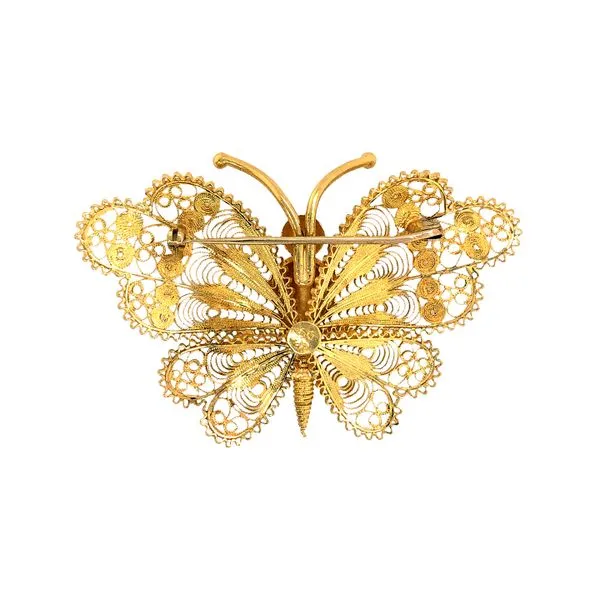 Estate 18K Yellow Gold Large Filigree Butterfly Brooch Pin Image 2 Raleigh Diamond Fine Jewelry Raleigh, NC