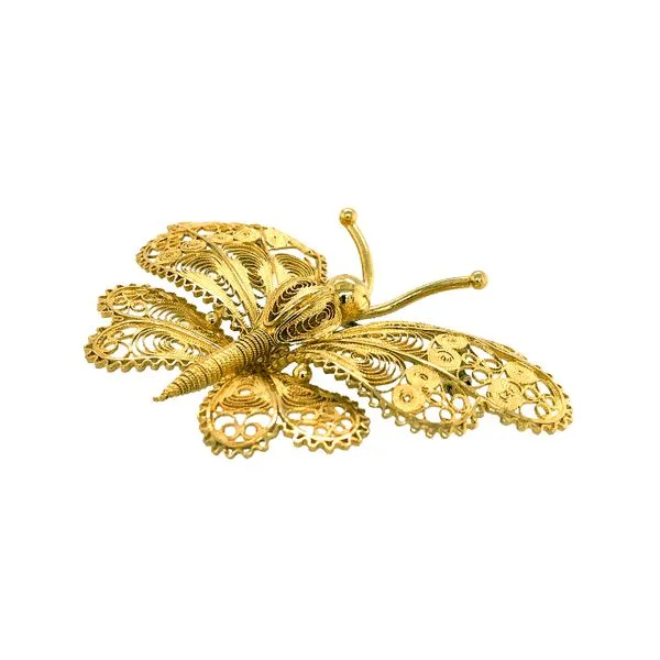 Estate 18K Yellow Gold Large Filigree Butterfly Brooch Pin Image 4 Raleigh Diamond Fine Jewelry Raleigh, NC