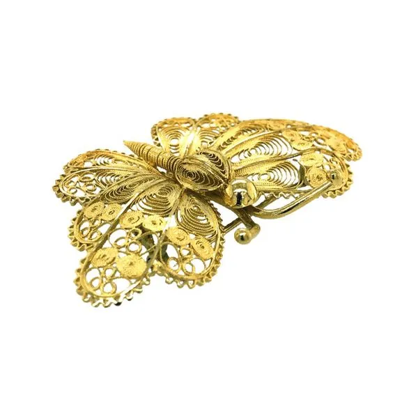 Estate 18K Yellow Gold Large Filigree Butterfly Brooch Pin Image 5 Raleigh Diamond Fine Jewelry Raleigh, NC