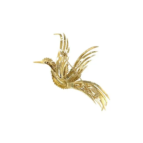 Estate 18K Yellow Gold 0.10ctw Diamond Accents Flying Phoenix Bird Brooch Pin Image 2 Raleigh Diamond Fine Jewelry Raleigh, NC