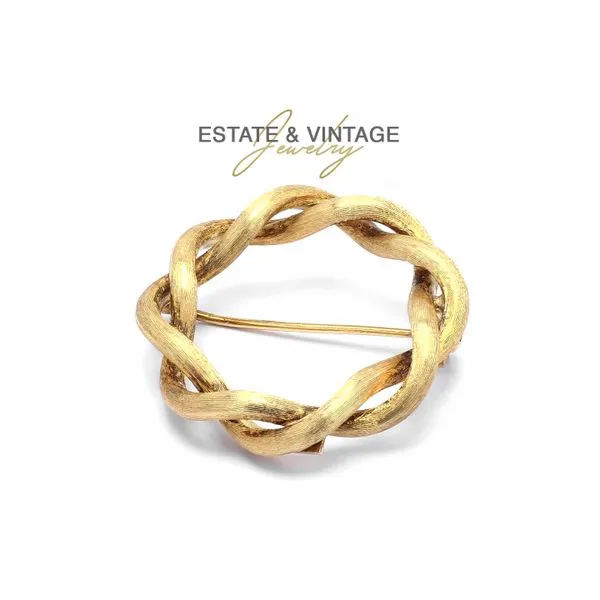 Estate 18K Yellow Gold Twisted Circle Brooch Pin Raleigh Diamond Fine Jewelry Raleigh, NC