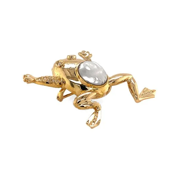 Estate 14K Yellow Gold Frog with Diamonds & Mabe Pearl Brooch Pin Image 2 Raleigh Diamond Fine Jewelry Raleigh, NC
