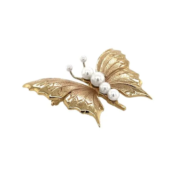 Estate 14K Yellow Gold Butterfly Brooch Pin with Pearls Image 2 Raleigh Diamond Fine Jewelry Raleigh, NC