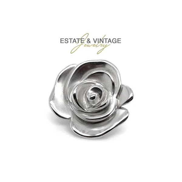 Estate 14K White Gold Rose Flower Charm Pendant Brooch Pin - Made in Italy Raleigh Diamond Fine Jewelry Raleigh, NC