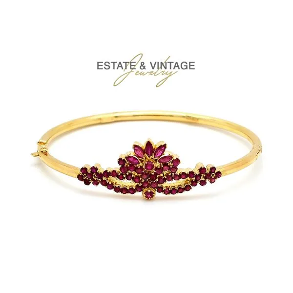 Estate 22K Yellow Gold 2.50ctw Red Rubies Vintage Bangle Colored Stone Bracelet Raleigh Diamond Fine Jewelry Raleigh, NC