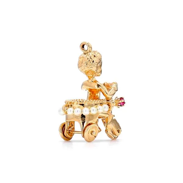 Estate 14K Yellow Gold Toddler on Bicycle Gemstones Charm Pendant Image 3 Raleigh Diamond Fine Jewelry Raleigh, NC