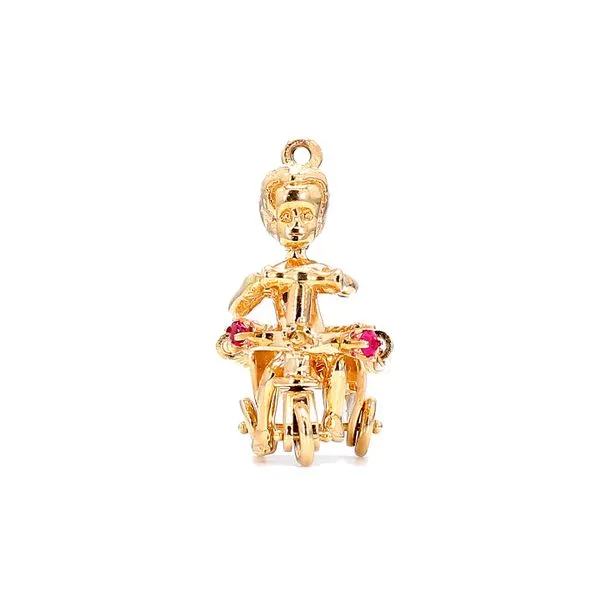 Estate 14K Yellow Gold Toddler on Bicycle Gemstones Charm Pendant Image 4 Raleigh Diamond Fine Jewelry Raleigh, NC