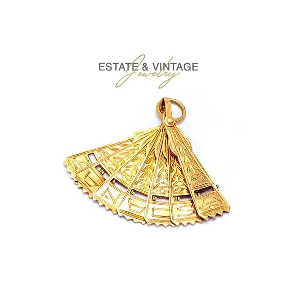 Estate 14K Yellow Gold Spanish Folding Fan Charm Raleigh Diamond Fine Jewelry Raleigh, NC