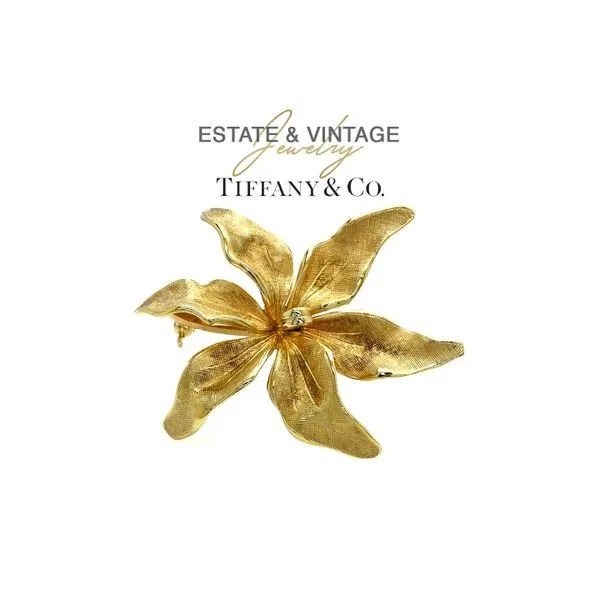 Estate Tiffany & Co. 14K Yellow Gold Flower Brooch Raleigh Diamond Fine Jewelry Raleigh, NC