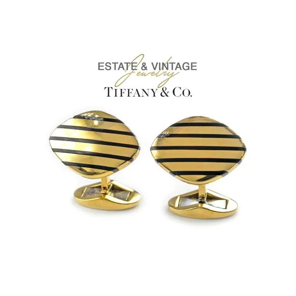 Estate Tiffany & Co. 18K Yellow Gold Striped Cufflinks Raleigh Diamond Fine Jewelry Raleigh, NC