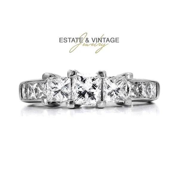 Estate The Leo 18K Platinum 1.52ctw F-G/VS1-VS2 3-Stone Princess Cut Diamond Size 5.5 Raleigh Diamond Fine Jewelry Raleigh, NC
