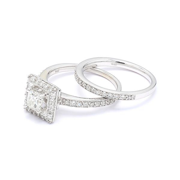 Estate 14K White Gold 1.00ctw G/VS1 Two Rings Halo Diamond Ring Set Image 2 Raleigh Diamond Fine Jewelry Raleigh, NC