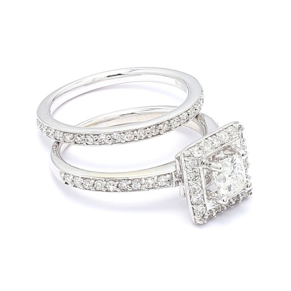 Estate 14K White Gold 1.00ctw G/VS1 Two Rings Halo Diamond Ring Set Image 3 Raleigh Diamond Fine Jewelry Raleigh, NC