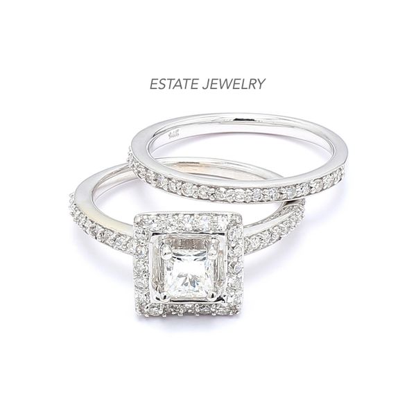 Estate 14K White Gold 1.00ctw G/VS1 Two Rings Halo Diamond Ring Set Raleigh Diamond Fine Jewelry Raleigh, NC