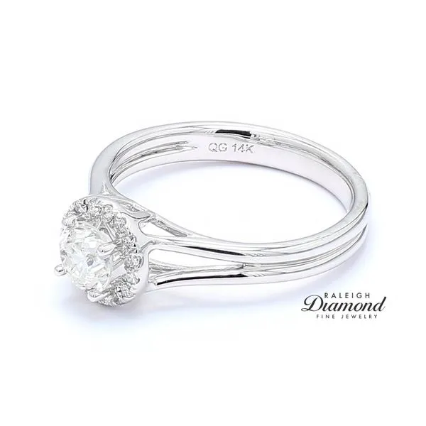 14K White Gold 0.76cttw Split Shank Halo Diamond Engagement Ring Image 2 Raleigh Diamond Fine Jewelry Raleigh, NC