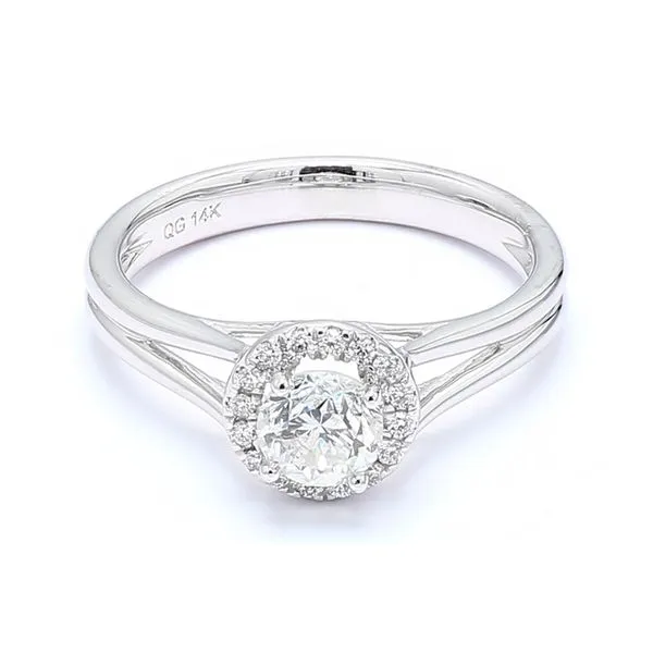14K White Gold 0.76cttw Split Shank Halo Diamond Engagement Ring Raleigh Diamond Fine Jewelry Raleigh, NC