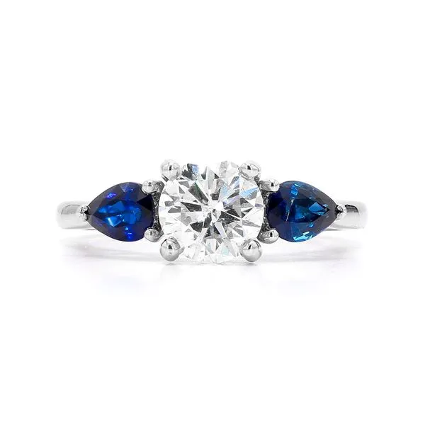 14K White Gold 1.50ctw I/I1 3-Stone Diamond and Sapphire Size 6.25 Raleigh Diamond Fine Jewelry Raleigh, NC