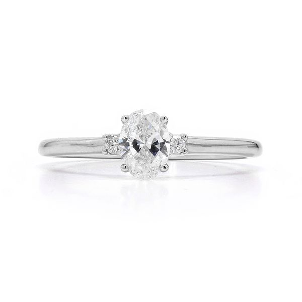 14K White Gold 0.53ctw G-H/SI 3-Stone Oval Signature Diamond Ring Raleigh Diamond Fine Jewelry Raleigh, NC