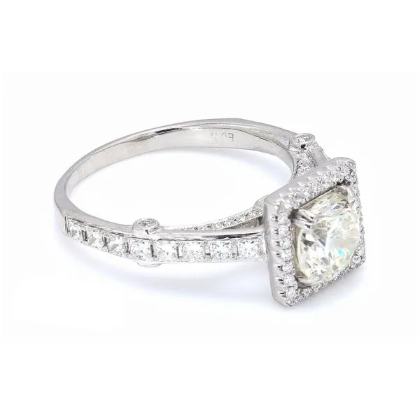 Estate 18K White Gold 1.62ctw Square Halo Diamond Engagement Ring Image 3 Raleigh Diamond Fine Jewelry Raleigh, NC