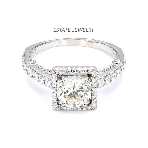 Estate 18K White Gold 1.62ctw Square Halo Diamond Engagement Ring Raleigh Diamond Fine Jewelry Raleigh, NC