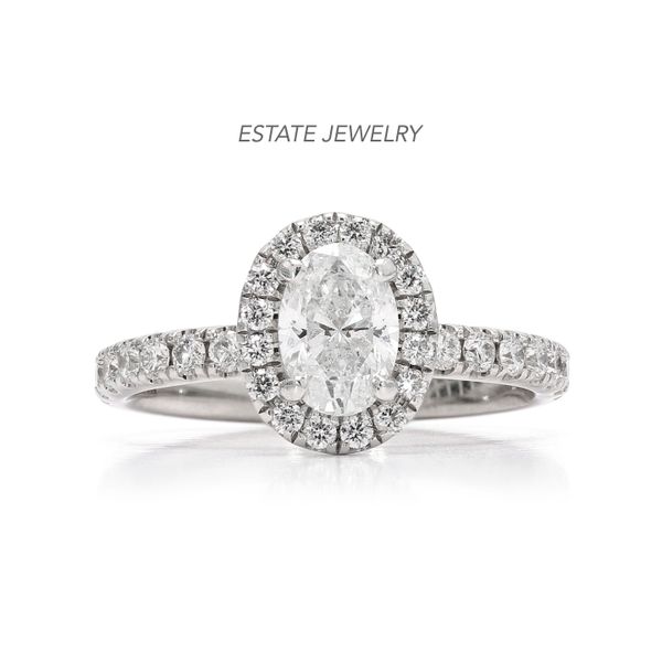 Estate 14K White Gold 1.34ctw Oval Halo Diamond Engagement Ring Raleigh Diamond Fine Jewelry Raleigh, NC