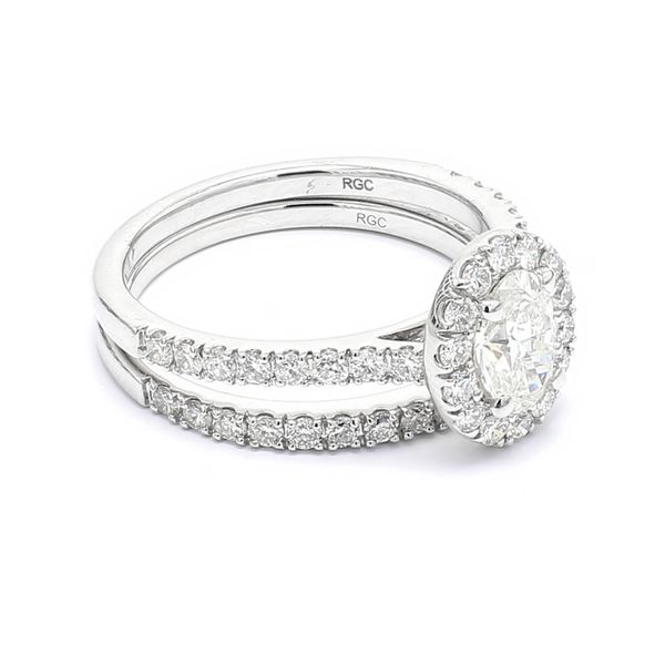 14K White Gold 1.68ctw Halo Oval Diamond Wedding Ring Set Image 3 Raleigh Diamond Fine Jewelry Raleigh, NC