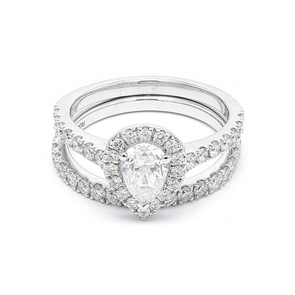 14K White Gold 1.68ctw Pear Halo Diamond Set Size 7 Raleigh Diamond Fine Jewelry Raleigh, NC