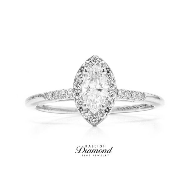 14K White Gold 0.54ctw Marquise Halo Diamond Engagement Ring Raleigh Diamond Fine Jewelry Raleigh, NC