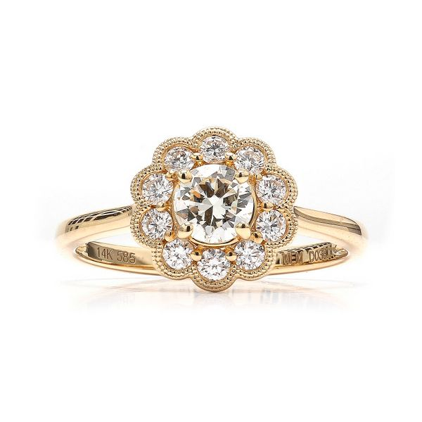 14K Yellow Gold 0.76ctw Scalloped Halo Diamond Engagement Ring Raleigh Diamond Fine Jewelry Raleigh, NC