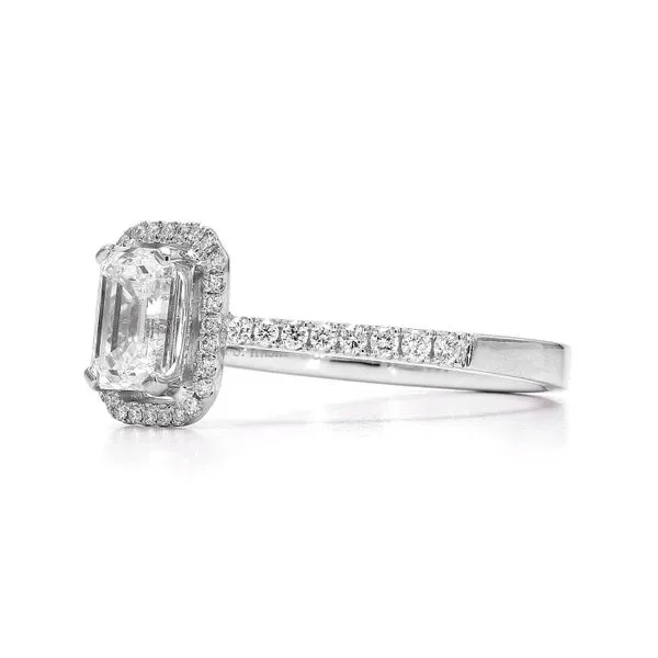 14K White Gold Emerald Cut Halo Diamond Ring Size 6.5 Image 2 Raleigh Diamond Fine Jewelry Raleigh, NC