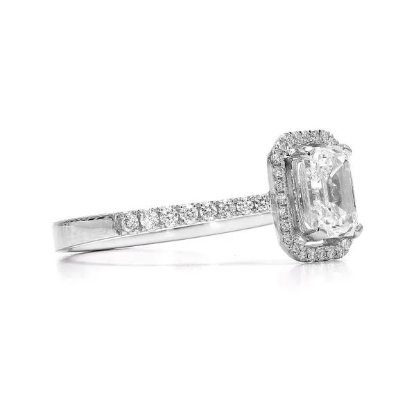 14K White Gold Emerald Cut Halo Diamond Ring Size 6.5 Image 3 Raleigh Diamond Fine Jewelry Raleigh, NC