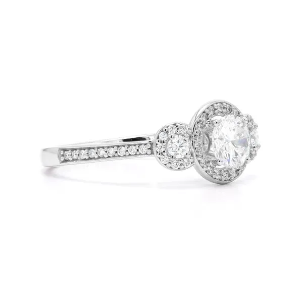 14K White Gold 0.93ctw G-H/SI 3-Stone Halo Diamond Ring Image 3 Raleigh Diamond Fine Jewelry Raleigh, NC