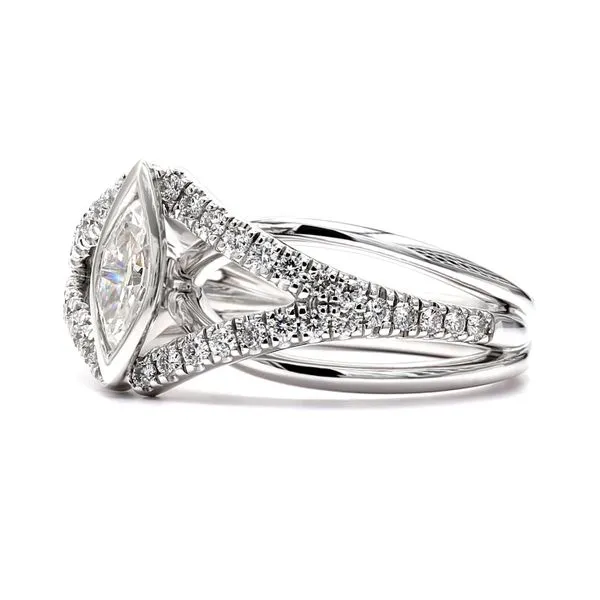 18K White Gold 0.63ctw G-H/SI1 Marquise Bezel + RBC Diamond Engagement Ring Size 6.25 Image 2 Raleigh Diamond Fine Jewelry Raleigh, NC