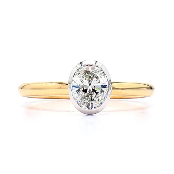 14K White & Yellow Gold 0.71ctw G-H/I1 Oval Peg Bezel Solitaire Raleigh Diamond Fine Jewelry Raleigh, NC