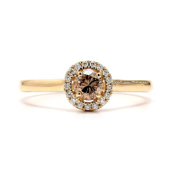 14K Yellow Gold 0.41ctw Cognac RBC Halo Diamond Size 6.25 Raleigh Diamond Fine Jewelry Raleigh, NC