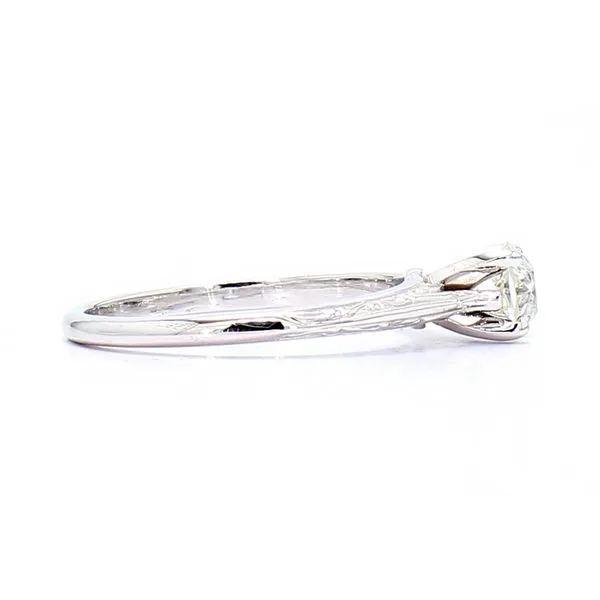 14K White Gold 0.54ctw J-K/SI2 Antique Old Euro Diamond Engraved Solitaire Ring Image 2 Raleigh Diamond Fine Jewelry Raleigh, NC