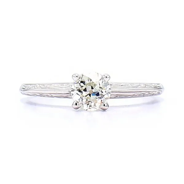 14K White Gold 0.54ctw J-K/SI2 Antique Old Euro Diamond Engraved Solitaire Ring Raleigh Diamond Fine Jewelry Raleigh, NC
