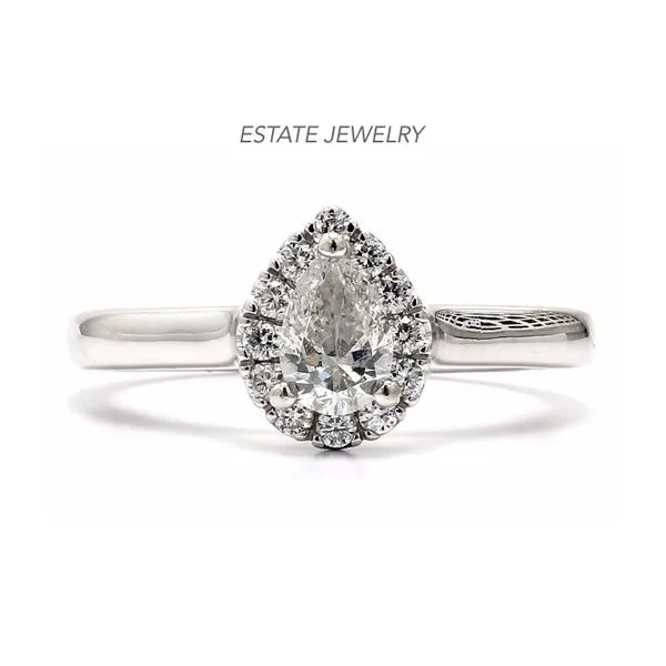 Estate 14K White Gold 0.82ctw Pear Halo Diamond Size 7 Raleigh Diamond Fine Jewelry Raleigh, NC