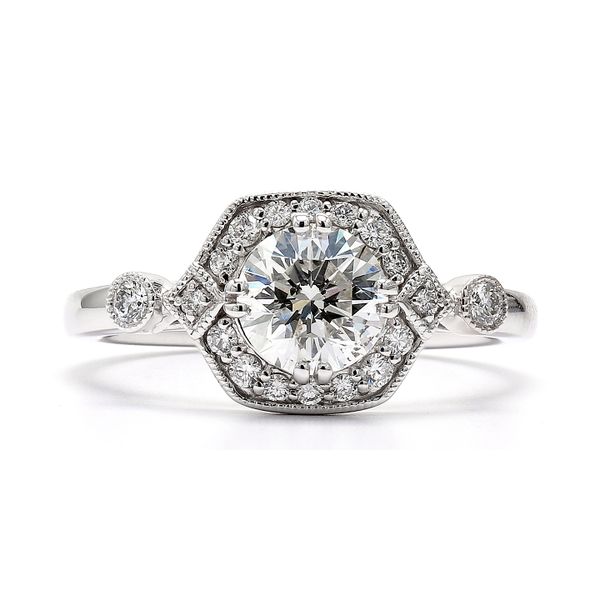 14K White Gold 1.19ctw G/SI2 GIA Engraved RBC Halo Diamond Ring Raleigh Diamond Fine Jewelry Raleigh, NC