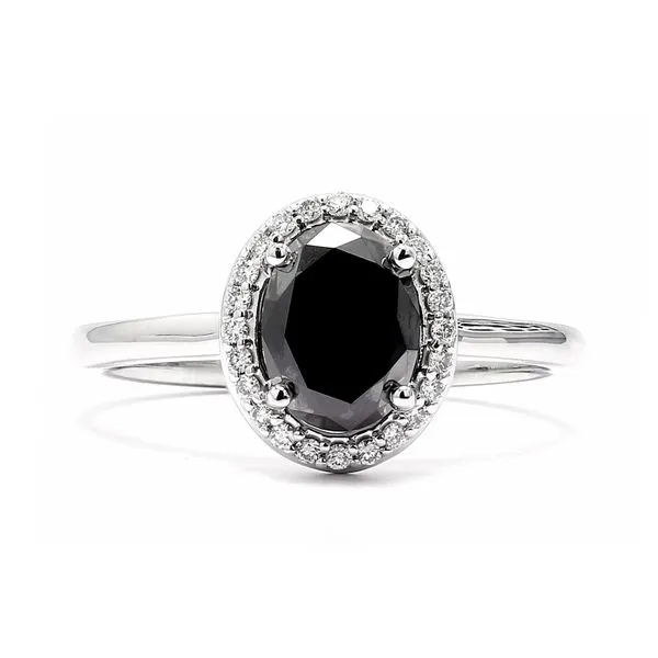 14K White Gold 1.70ctw Oval Black Diamond with Halo RBCs Engagement Ring Size 7 Raleigh Diamond Fine Jewelry Raleigh, NC