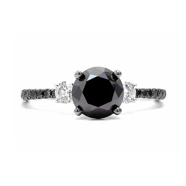 14K White Gold 2.32ctw 3-Stone Black Diamond + Accent RBC Diamonds Engagement Ring Size 7 Raleigh Diamond Fine Jewelry Raleigh, NC