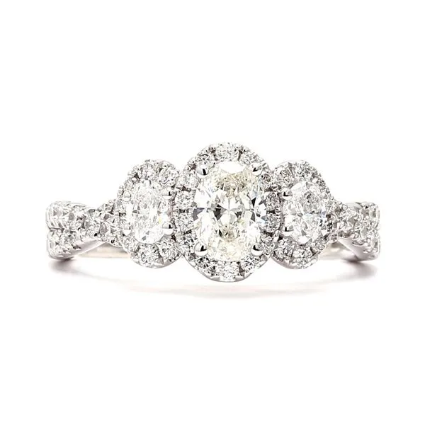 14K White Gold 1.38ctw 3-Stone Halo Twist Diamond Engagement Ring Size 7 Raleigh Diamond Fine Jewelry Raleigh, NC