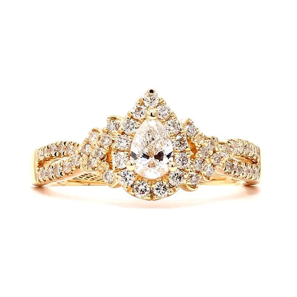 14K Yellow Gold 0.75ctw Halo and Twist Shank Diamond Engagement Ring Size 6.75 Raleigh Diamond Fine Jewelry Raleigh, NC