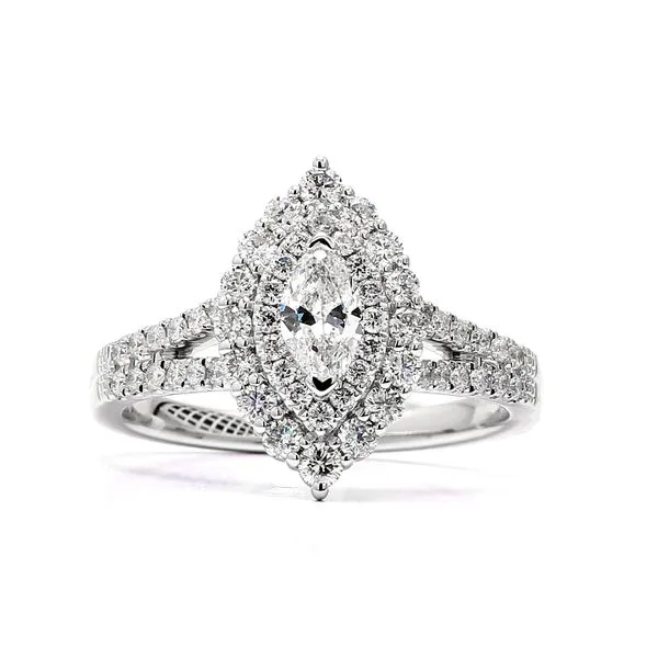 14K White Gold 1.00ctw Marquise Diamond Double Halo Engagement Ring Size 6.75 Raleigh Diamond Fine Jewelry Raleigh, NC