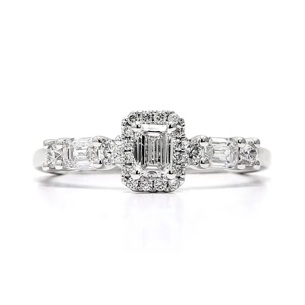 14K White Gold 0.88ctw Emerald Cut + RBC Diamond Ring Size 7 Raleigh Diamond Fine Jewelry Raleigh, NC