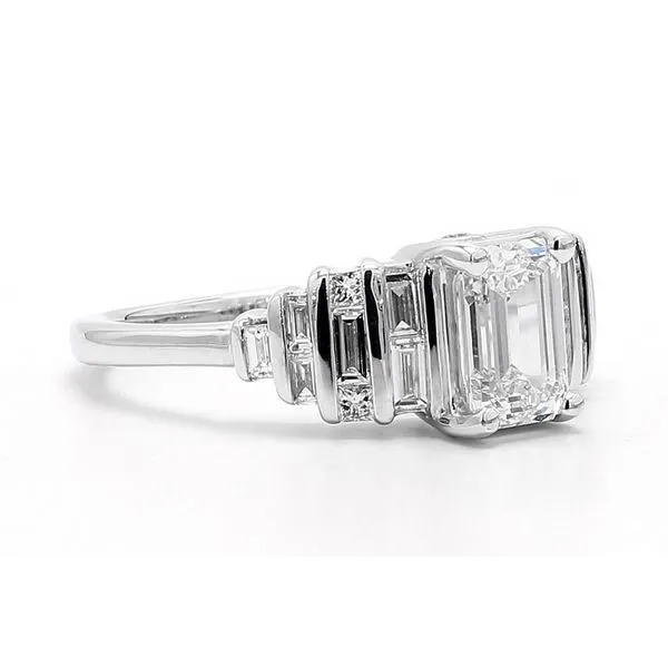 14K White Gold 1.77ctw H/VS2 Emerald Cut Natural Diamond + Baguettes and Square Diamond Engagement Ring Size 6.75 Image 2 Raleigh Diamond Fine Jewelry Raleigh, NC