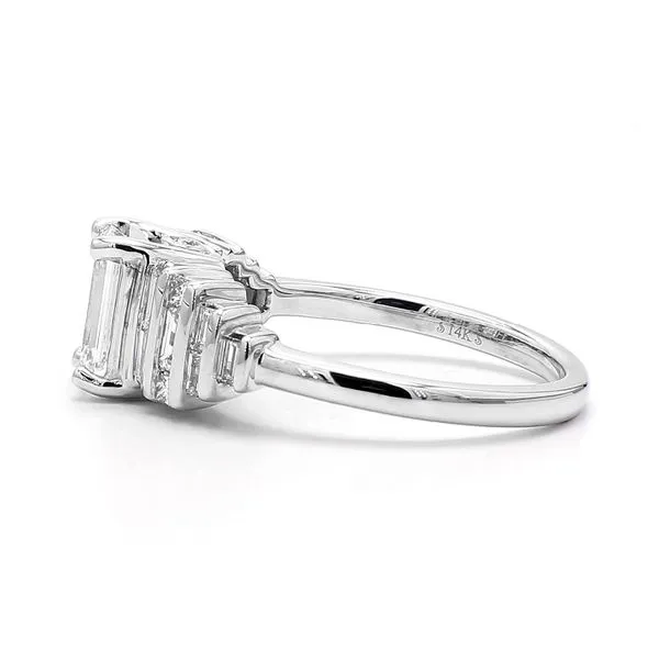 14K White Gold 1.77ctw H/VS2 Emerald Cut Natural Diamond + Baguettes and Square Diamond Engagement Ring Size 6.75 Image 3 Raleigh Diamond Fine Jewelry Raleigh, NC