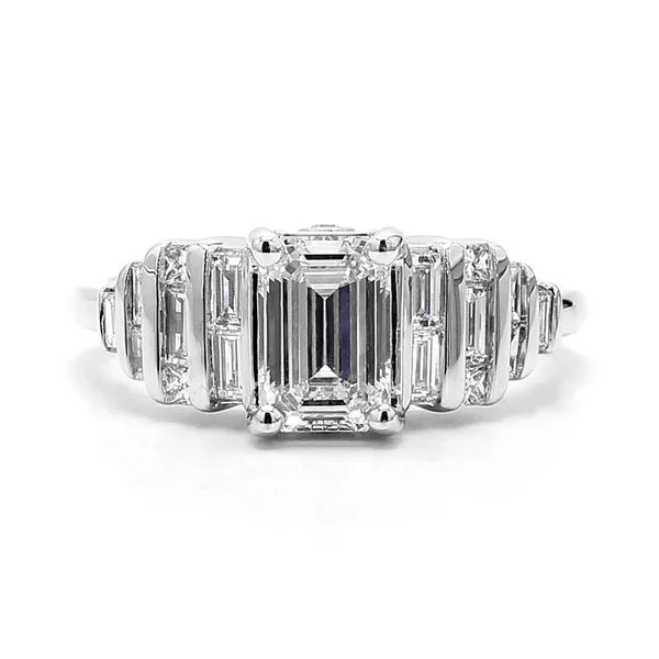 14K White Gold 1.77ctw H/VS2 Emerald Cut Natural Diamond + Baguettes and Square Diamond Engagement Ring Size 6.75 Raleigh Diamond Fine Jewelry Raleigh, NC