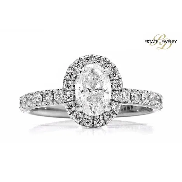 GIA Estate 14K White Gold 1.34ctw F/SI2 Oval Halo Diamond Engagement Ring Size 6.25 Raleigh Diamond Fine Jewelry Raleigh, NC